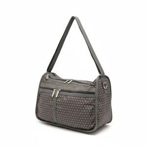 LeSportSac Polka Dot Print Crossbody Shoulder Bag Expandable Gray Pink Organizer